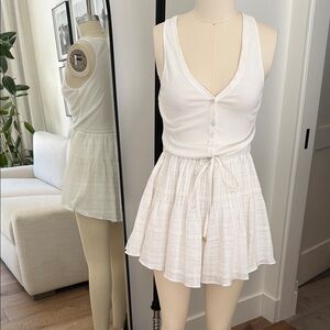 Heartloom White Sleeveless light weight Button-Up romper/ skirt